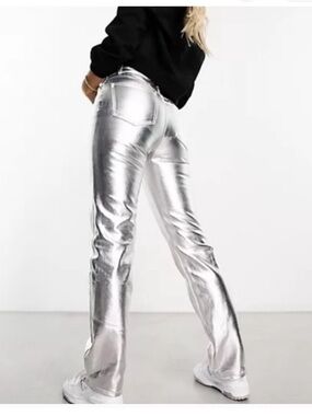 NWT Silver Metallic Faux Leather Bootcut Pants By Love,Fire Size 13